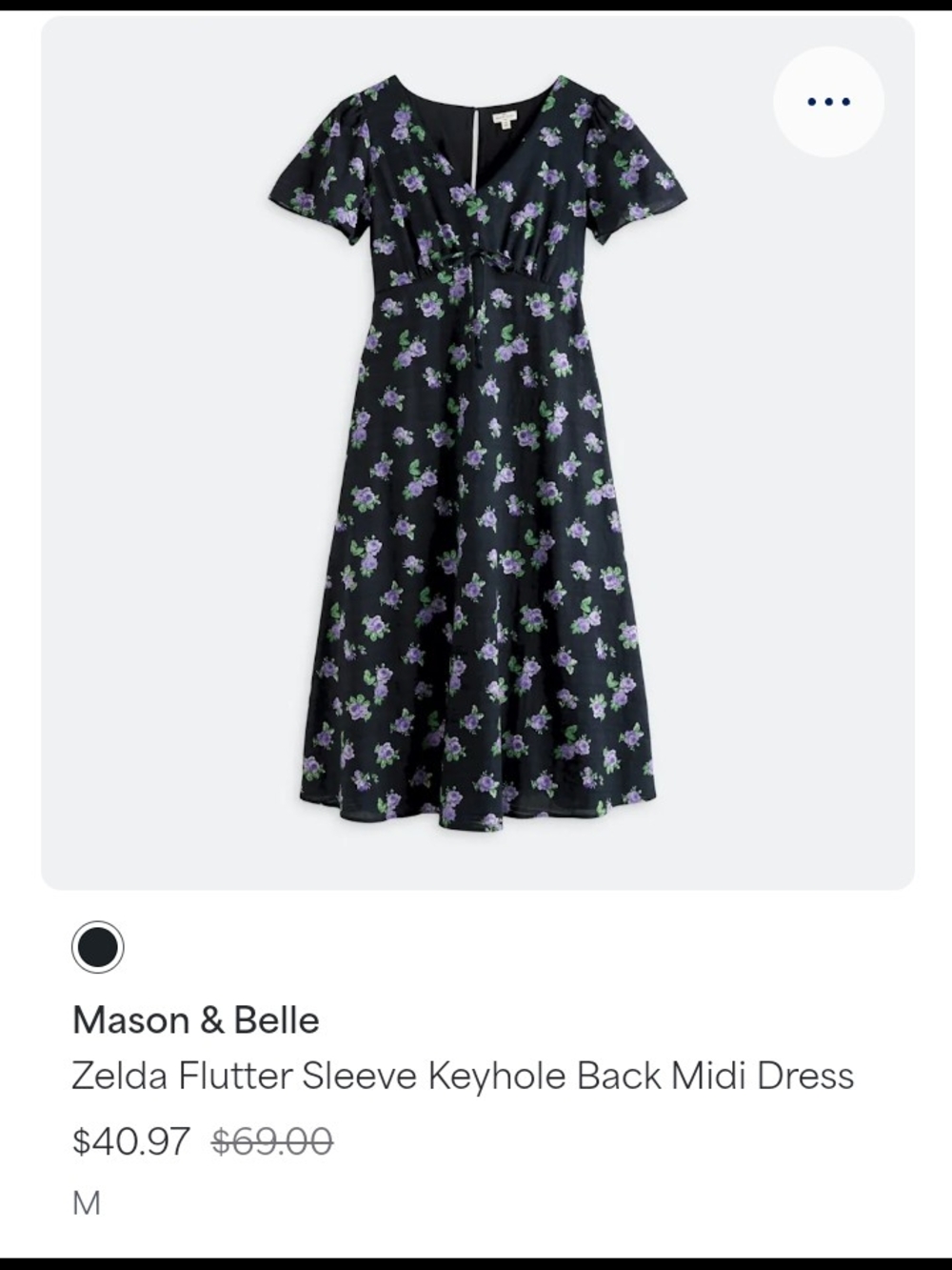 Womens Zelda Flutter Sleeve Keyhole Back Midi Dress - Black with Purple Floral